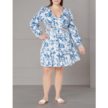 Sita Short Cutout Cotton Sateen Dress in Blue Floral