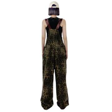 COOLMONAR Women's Y2K Leopard Print Jeans Overall Chic Streetwear Baggy Wide Leg Jumpsuit Retro Hip Hop Loose trouser