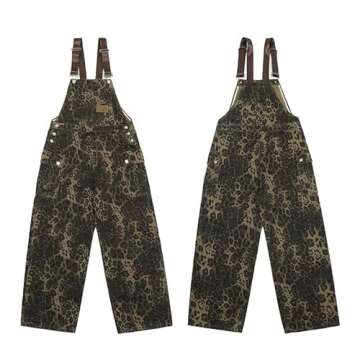 COOLMONAR Women's Y2K Leopard Print Jeans Overall Chic Streetwear Baggy Wide Leg Jumpsuit Retro Hip Hop Loose trouser