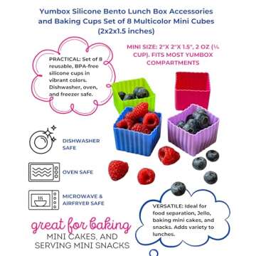 Yumbox Silicone Bento Lunch Box Accessories and Baking Cups Set of 8 Multicolor Mini Cubes (2 x 2 x 1.5 inches)