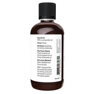 NOW Foods Essential Oils, Lavender Oil, Soothing Aromatherapy Scent, Steam Distilled, 100% Pure, Vegan, Child Resistant Cap, 4-Ounce