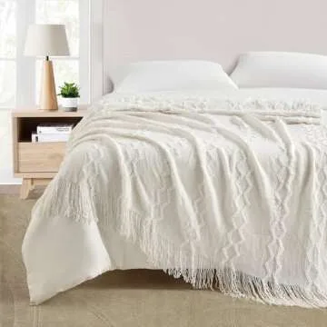 BOURINA Fluffy Chenille Fringe Throw Blanket - Soft & Cozy