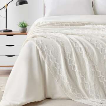 BOURINA Fluffy Chenille Fringe Throw Blanket - Soft & Cozy