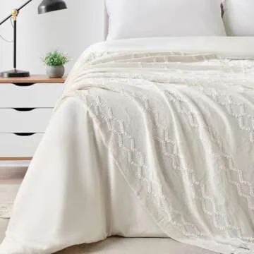 BOURINA Fluffy Chenille Fringe Throw Blanket - Soft & Cozy