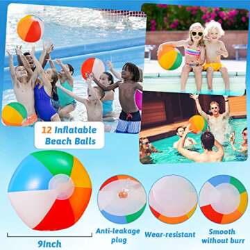 SCIONE Beach Balls Bulk 12 Pack - 9" Inflatable Swimming Pool Toys for Kids Summer Water Games, Hawa...