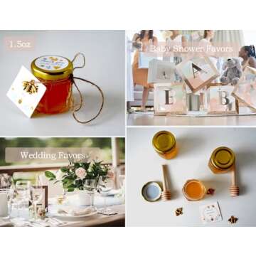 Adabocute Honey Pot, Mini Honey Jars with Wood Dipper, Gold Lid, Bee Pendants, Beige Gift Bags, Thanks for Beeing Here Tags, Ideal for Baby Showers & Wedding Favors, 40 Pack