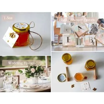 Adabocute Honey Pot, Mini Honey Jars with Wood Dipper, Gold Lid, Bee Pendants, Beige Gift Bags, Thanks for Beeing Here Tags, Ideal for Baby Showers & Wedding Favors, 40 Pack