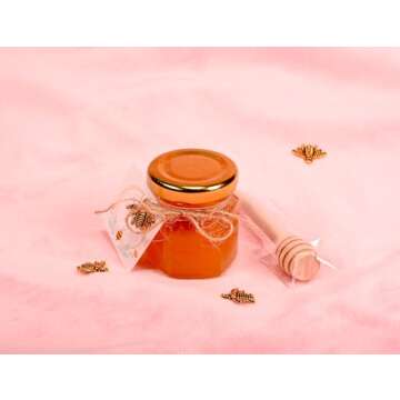 Adabocute Honey Pot, Mini Honey Jars with Wood Dipper, Gold Lid, Bee Pendants, Beige Gift Bags, Thanks for Beeing Here Tags, Ideal for Baby Showers & Wedding Favors, 40 Pack