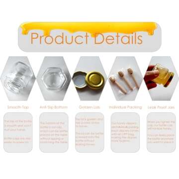 Adabocute Honey Pot, Mini Honey Jars with Wood Dipper, Gold Lid, Bee Pendants, Beige Gift Bags, Thanks for Beeing Here Tags, Ideal for Baby Showers & Wedding Favors, 40 Pack