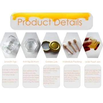 Adabocute Honey Pot, Mini Honey Jars with Wood Dipper, Gold Lid, Bee Pendants, Beige Gift Bags, Thanks for Beeing Here Tags, Ideal for Baby Showers & Wedding Favors, 40 Pack