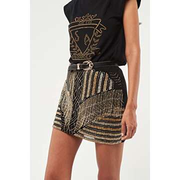 Seta Apparel Women's Éclair Embellished Mini Skirt, Gold, Medium