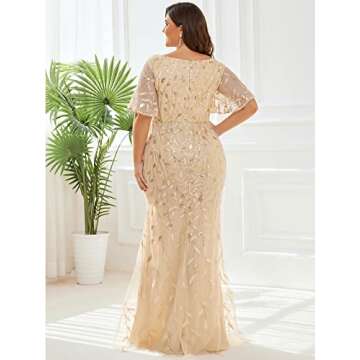 Ever-Pretty Women's V-Neck Curvy Embroidery Formal Dresses Plus Size Sequin Mother of The Bride Dres...