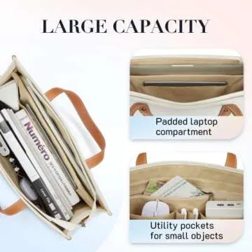 Missnine Laptop Tote Bag Canvas Laptop Bag 15.6 inch Work Shoulder Bags Casual Briefcase Handbag for Travel, Office, College