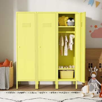 LINGZOE Yellow Metal Locker Cabinet Durable Spacious Storage