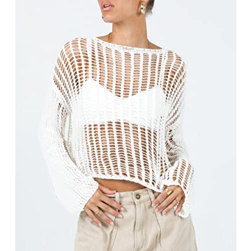 Meladyan Crochet Knit Fishnet Crop Top for Stylish Women