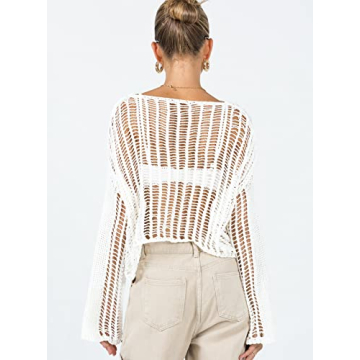 Meladyan Crochet Knit Fishnet Crop Top for Stylish Women