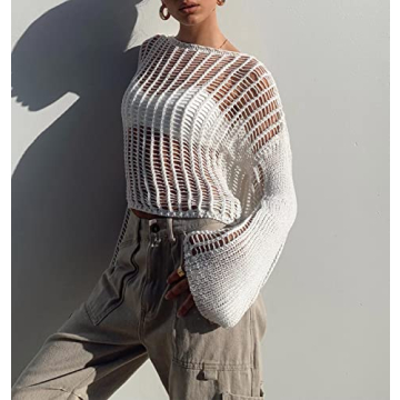 Meladyan Crochet Knit Fishnet Crop Top for Stylish Women