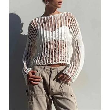 Meladyan Crochet Knit Fishnet Crop Top for Stylish Women