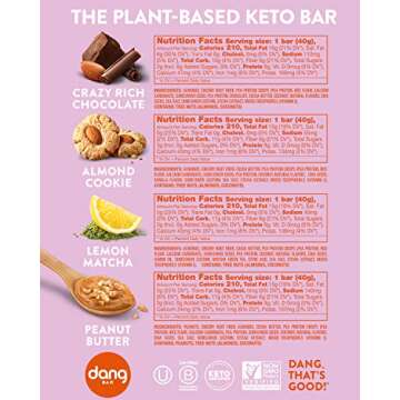 Dang Keto Bar | 4 Flavor Variety | 12 Pack | Keto Certified, Vegan, Low Carb, Low Sugar, Plant Based, Non GMO, Gluten Free Snacks | 4-5g Net Carbs, 9g Protein, No Added Sugars