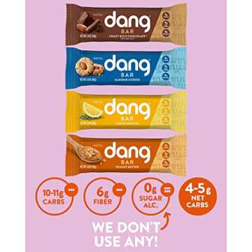 Dang Keto Bar | 4 Flavor Variety | 12 Pack | Keto Certified, Vegan, Low Carb, Low Sugar, Plant Based, Non GMO, Gluten Free Snacks | 4-5g Net Carbs, 9g Protein, No Added Sugars