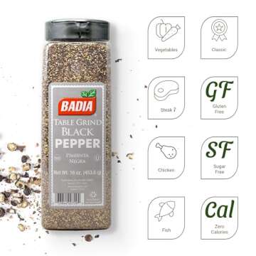 Badia Black Pepper Table Grind, 16 oz - Premium Seasoning for Cooking & Freshly Ground Flavor