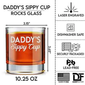 DADDY FACTORY Daddy's Sippy Cup, Fathers Day Gift for Dad, Husband, Father - Whiskey Glass - New Dad...