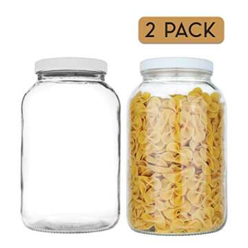kitchentoolz 1 Gallon Extra Large Glass Mason Jar - Wide Mouth with Airtight Lid - Safe Container for Fermenting, Pickling, and Storing Pack of 2