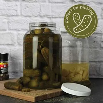 kitchentoolz 1 Gallon Extra Large Glass Mason Jar - Wide Mouth with Airtight Lid - Safe Container for Fermenting, Pickling, and Storing Pack of 2