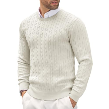 COOFANDY Men's Crewneck Knit Sweater Slim Fit Lightweight Casual Twist Patterned Cable Knitted Pullo...