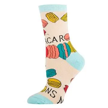 Women's Funny Novelty Crew Socks, Fun Macaroons Socks for Sweet Tooth, Crazy Silly Cotton Dress Socks, Size 5-10