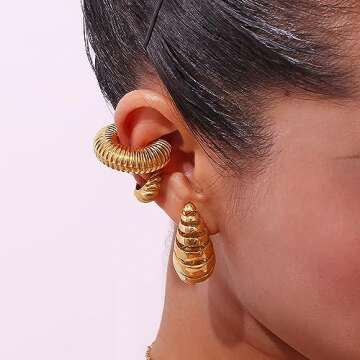 Chunky Non-Piercing Ear Cuffs for Stylish Women 18K Gold