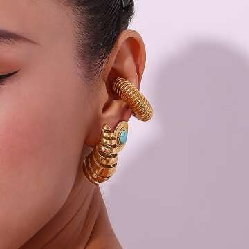 Chunky Non-Piercing Ear Cuffs for Stylish Women 18K Gold