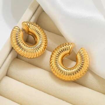 Chunky Non-Piercing Ear Cuffs for Stylish Women 18K Gold