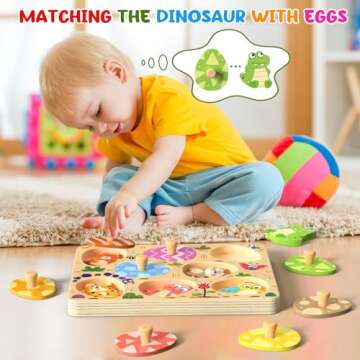 Zeoddler Wooden Puzzles for Toddlers, 8 Pcs Animal Matching Egg Puzzle, Montessori Toys for Boy Girl...