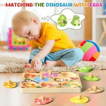 Zeoddler Wooden Puzzles for Toddlers, 8 Pcs Animal Matching Egg Puzzle, Montessori Toys for Boy Girl...