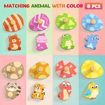 Zeoddler Wooden Puzzles for Toddlers, 8 Pcs Animal Matching Egg Puzzle, Montessori Toys for Boy Girl Easter Birthday Gifts, Preschool Learning Activities & Educational Toys for Boys, Girls