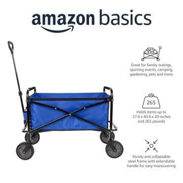 Amazon Basics Collapsible Folding Wagon, Heavy Duty, Utility Wagon for Sports, Camping, Garden, and ...