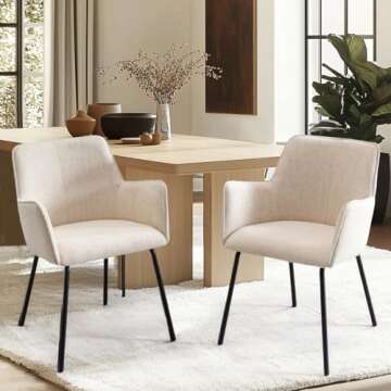 ONEVOG Beige Dining Chairs Set of 2, Modern Upholstered Kitchen Room Chairs with Padded Arms and Wid...