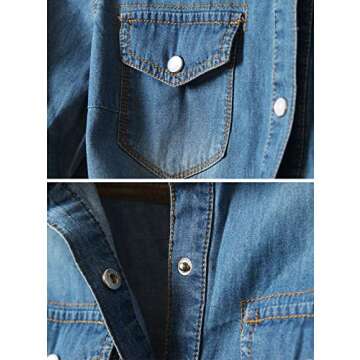 Omoone Women's 3/4 Sleeve Denim Crop Top Tie Knot Shirt Cardigan (0774-Dark Blue-L)