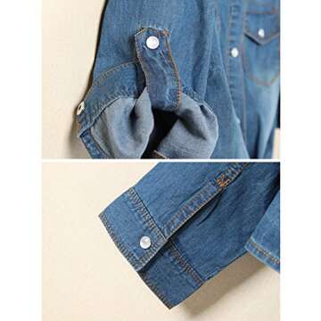 Omoone Women's 3/4 Sleeve Denim Crop Top Tie Knot Shirt Cardigan (0774-Dark Blue-L)