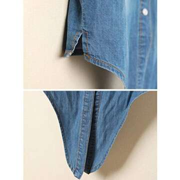 Omoone Women's 3/4 Sleeve Denim Crop Top Tie Knot Shirt Cardigan (0774-Dark Blue-L)