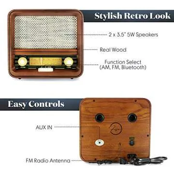 Vintage Wood Retro Radio with Bluetooth and AUX Input