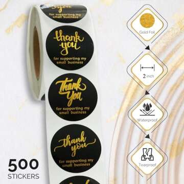 Elegant 500 Pcs Thank You Stickers for Businesses