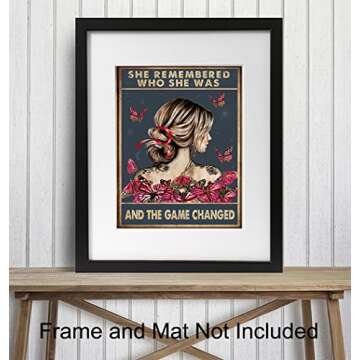 She Remembered Who She Was And The Game Changed - Uplifting Encouragement Gifts for Women - Inspirational Positive Quotes Wall Decor - Motivational Wall Art - Boho Decoration Poster - Girls, Teens