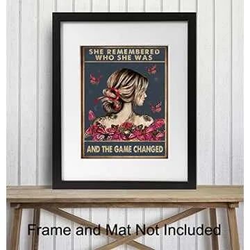 She Remembered Who She Was And The Game Changed - Uplifting Encouragement Gifts for Women - Inspirational Positive Quotes Wall Decor - Motivational Wall Art - Boho Decoration Poster - Girls, Teens