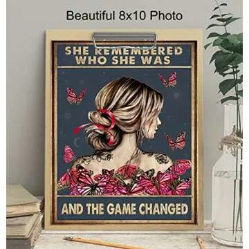 She Remembered Who She Was And The Game Changed - Uplifting Encouragement Gifts for Women - Inspirational Positive Quotes Wall Decor - Motivational Wall Art - Boho Decoration Poster - Girls, Teens