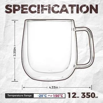 ETERMETA 12 oz Double Walled Glass Coffee Mugs - Insulated & Elegant