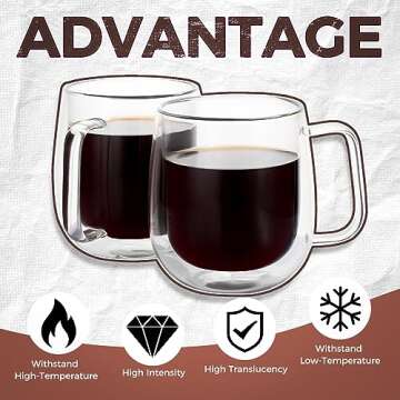 ETERMETA Double Walled Glass Coffee Mugs - 12 oz is Perfect