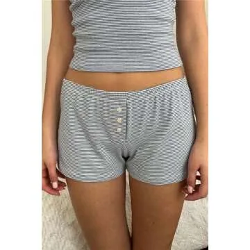 Yuemengxuan Women Two Piece Outfits Y2k Boy Shorts Set Sleeveless Crop Top Button Down Shorts Set Loungewear Pajamas Set (Blue Stripe #003, L)