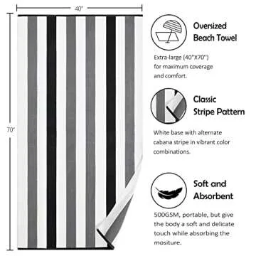 Bornbay Cotton Oversized Beach Towel - Extra Large 40"X70" Plush Thick Mens Beach Towels, XL Fluffy Stripe Pool Towels Charcoal Gray Swimming Towel for Adults Mens Women